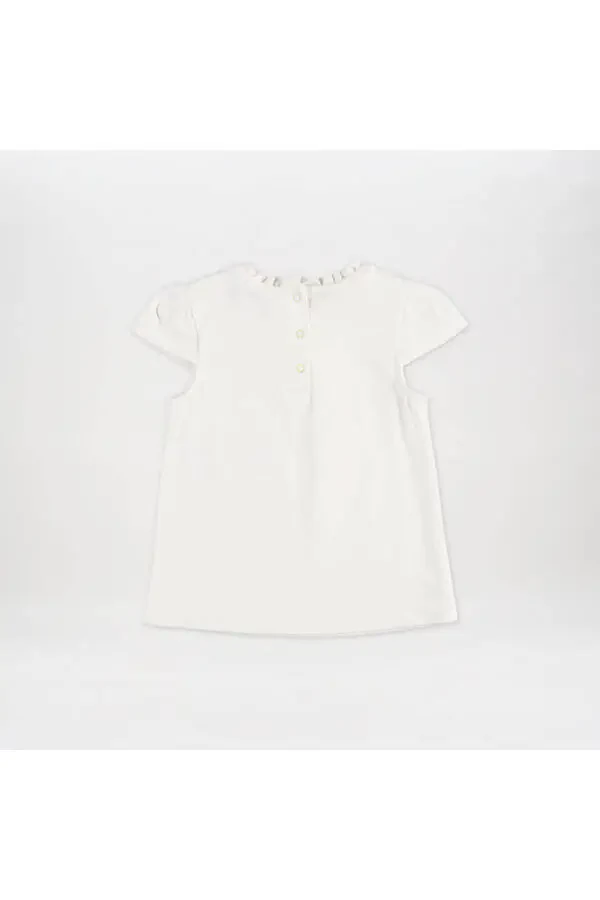 Qizcha uchun bosma detalli qisqa yengli ekru futbolka - 5