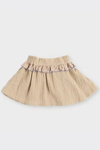 Qizcha uchun dantelli tafsilotlar bilan bej yubka - 1