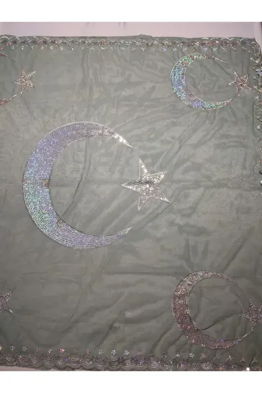 Qizil dantelli kelin va ay yulduz kuyov xina örtüsü qo'lqopi va kamari ila xina maxsus duvak to'plami - Zumrad - 5