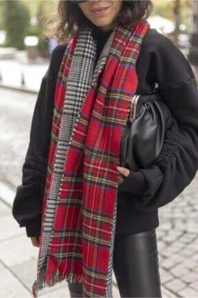 Qizil ikki tomonlama Shotlandiya sharfi shali - Modazone