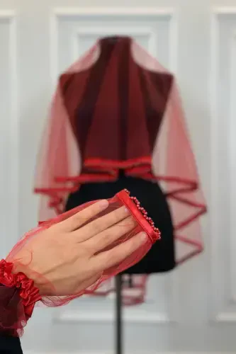 Qizil jiyakli, uchida boncukli kelinlik fati, belbog', qo'l guli, qo'lqoplar to'plami, xina kechasi uchun yuz niqobi 6 qism - SOCHAKLIQIZILJIYAKLI - 4