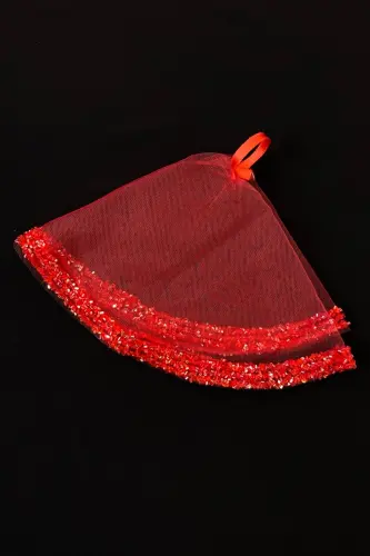 Qizil kelin ro'moli, to'y halay ro'moli, shisha munchoq va zar bosmali xina ro'moli - qizil - 3
