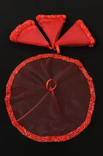 Qizil kelin ro'moli, to'y halay ro'moli, shisha munchoq va zar bosmali xina ro'moli - qizil - ZEYMERADE (1)