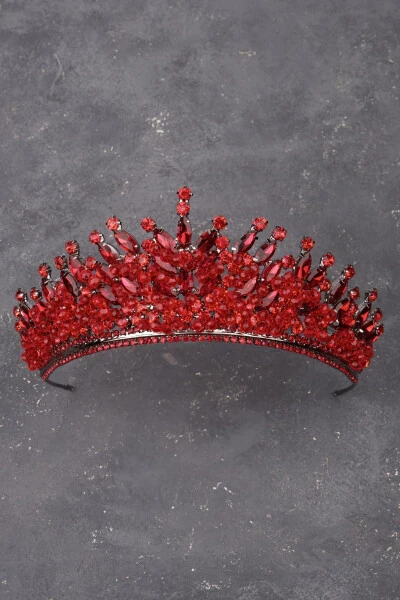 Qizil Kristal Toshli Munchoqlar bilan Bezatilgan Kelin Xina To'y Toji - HAYALPEREST BONCUK (1)