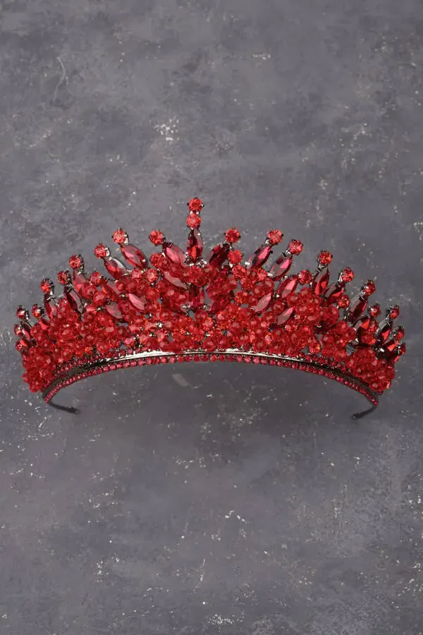 Qizil Kristal Toshli Munchoqlar bilan Bezatilgan Kelin Xina To'y Toji - 2