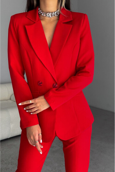 Qizil o‘rashli blezer ko‘ylagi, sabzi shimlar, kostyum libos - DIAVES (1)