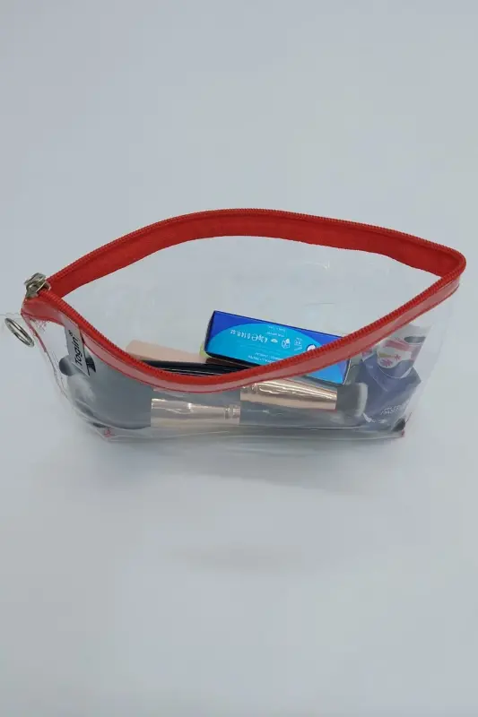 Qizil rang, shaffof uchburchak makiyaj sumkasi - Qizil_Shaffof - 5