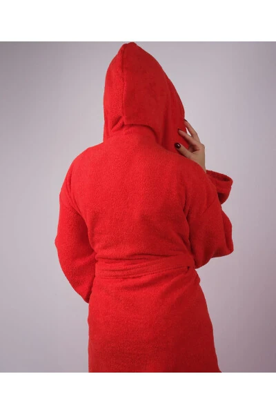 Қизил рангли 100% пахтадан тўқилган капюшонли халат. S-M-L-XL-2XL-3XL-4XL катта ўлчамларда. - 3