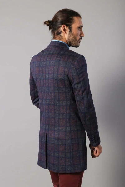 Qizil rangli skotch naqshli erkaklar qisqa paltosi - Wessi - 4