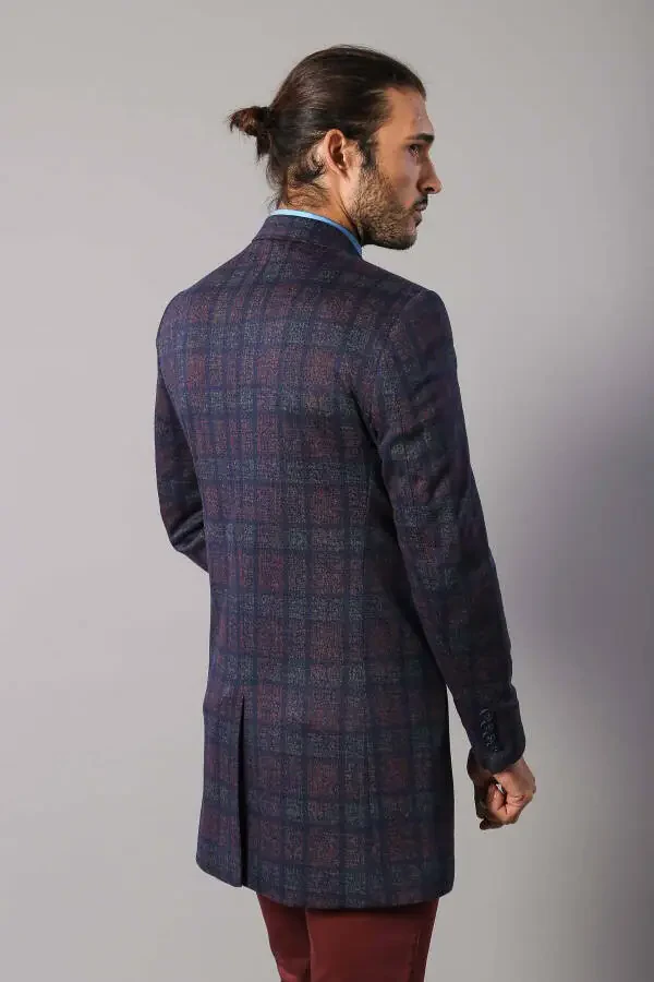 Qizil rangli skotch naqshli erkaklar qisqa paltosi - Wessi - 4