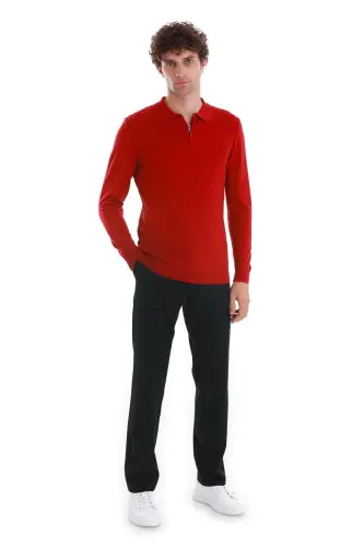 Qizil Regular Fit Jakarli Polo Yoqali Jun Trikotaj - HATEMOĞLU (1)