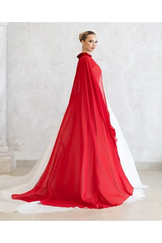 QIZIL SHIFON KAFTON-KELIN UCHUN YUQORI KO'YLAK-BINDALLI-SHIFON KAFTON-QIZIL XINA KO'YLAK - 5