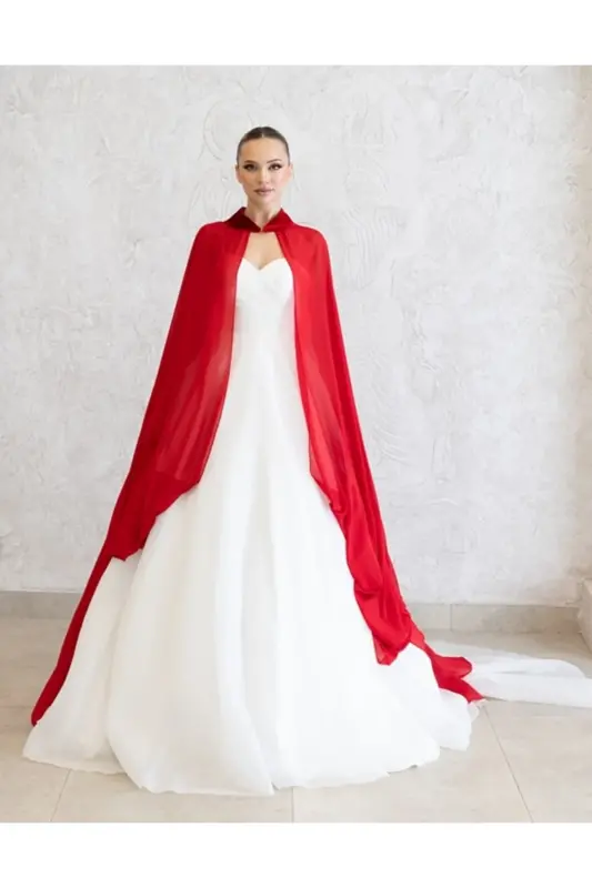 QIZIL SHIFON KAFTON-KELIN UCHUN YUQORI KO'YLAK-BINDALLI-SHIFON KAFTON-QIZIL XINA KO'YLAK - 7