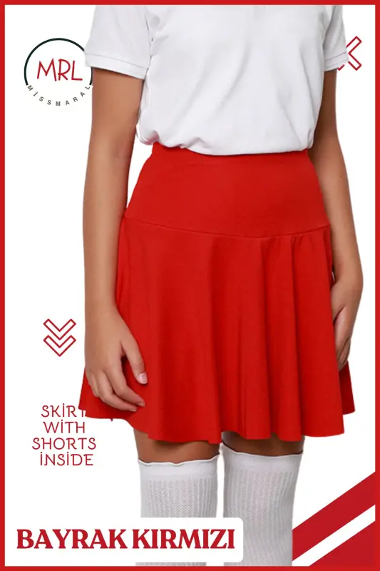 Qizil shortli yubka baland bel maktab o'yin ko'rsatuv bayram hovuz dengiz tadbir Skirt With Shorts 4101-KIRMIZI - 2