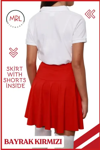 Qizil shortli yubka baland bel maktab o'yin ko'rsatuv bayram hovuz dengiz tadbir Skirt With Shorts 4101-KIRMIZI - 3