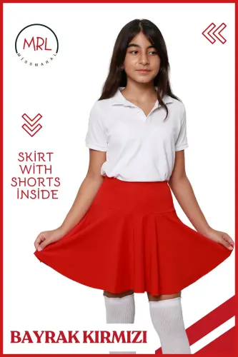 Qizil shortli yubka baland bel maktab o'yin ko'rsatuv bayram hovuz dengiz tadbir Skirt With Shorts 4101-KIRMIZI - 5