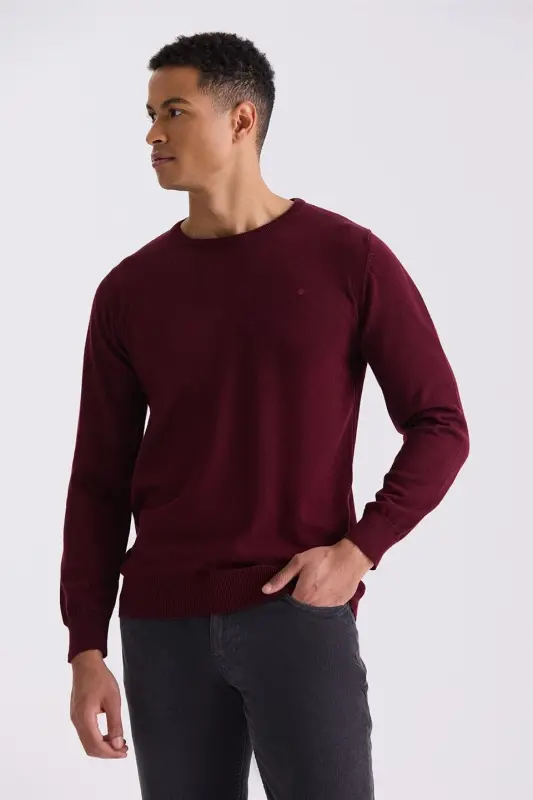 Qizil Silliq Mos Galli Yoqa Triko Ko'ylak - JAKAMEN