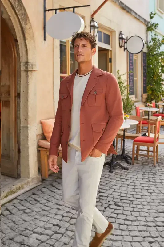 Qizil Slim Fit cho'ntakli mavsumiy safari kurtkasi - JAKAMEN