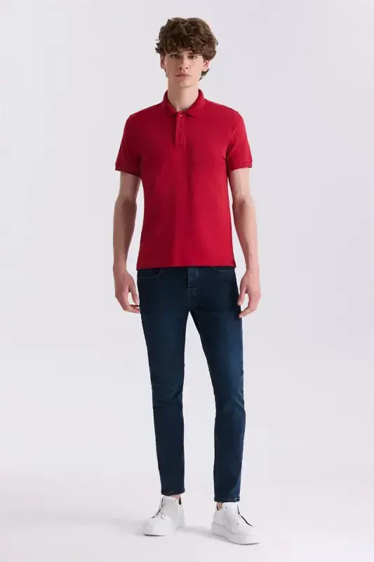 Qizil Slim Fit Polo Yaka Futbolka - 2