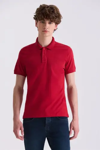 Qizil Slim Fit Polo Yaka Futbolka 