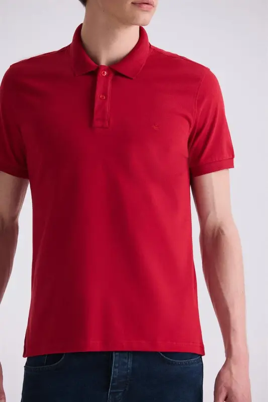 Qizil Slim Fit Polo Yaka Futbolka - 3