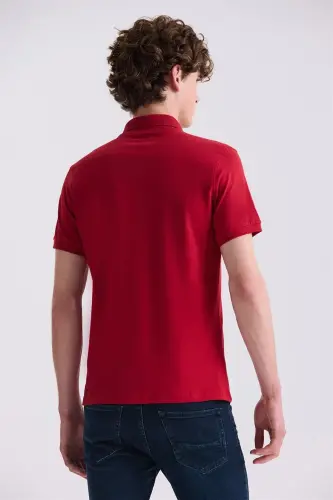 Qizil Slim Fit Polo Yaka Futbolka - 4