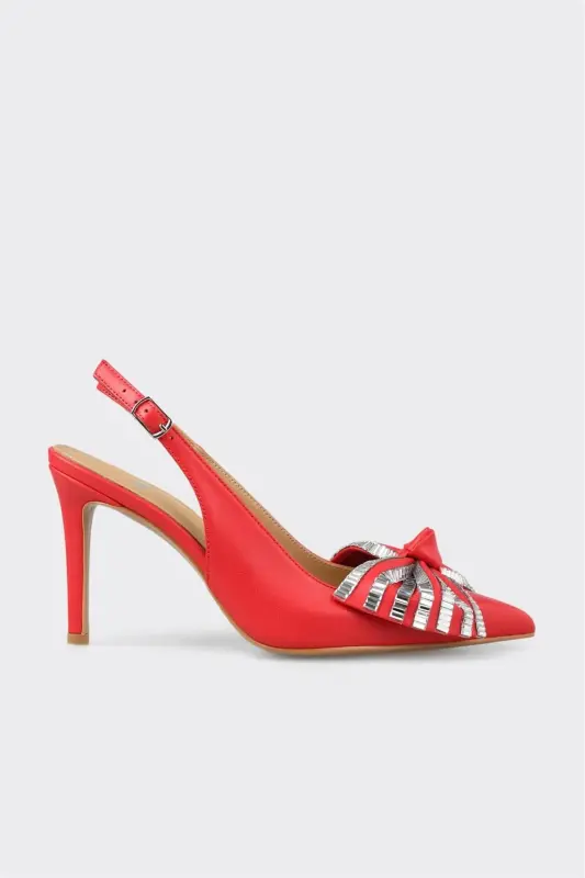 Qizil teri ayollik poshnali tufli - ELLE SHOES