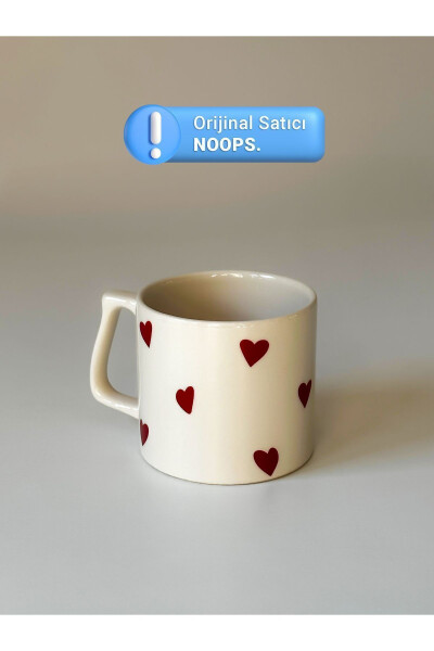 Qizil Yurak Naqshli Kupa Stakan Seramika Qahva Mug - DISANTE