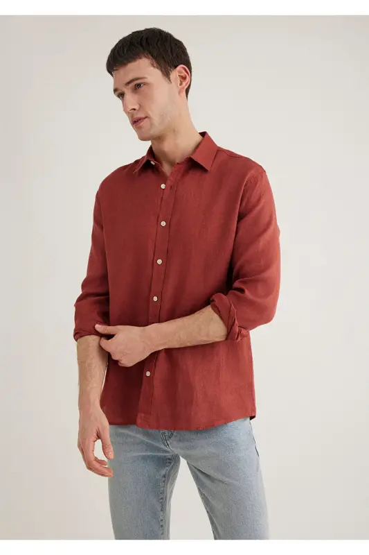 Qizil Zig'ir Ko'ylak Slim Fit / Tor Kesim 0211466- - 1