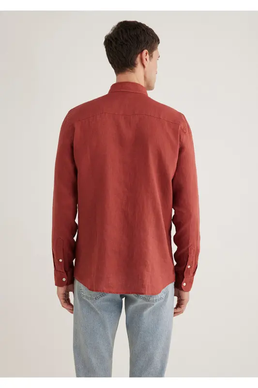 Qizil Zig'ir Ko'ylak Slim Fit / Tor Kesim 0211466- - 4