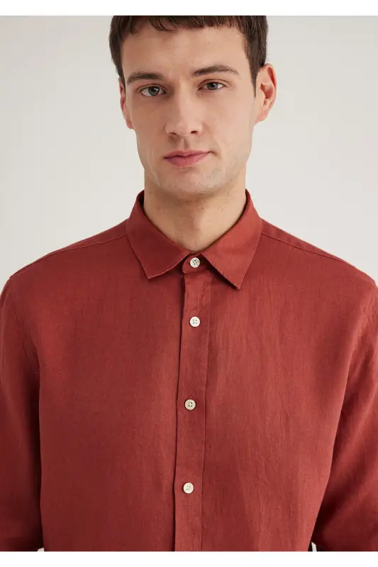 Qizil Zig'ir Ko'ylak Slim Fit / Tor Kesim 0211466- - 5