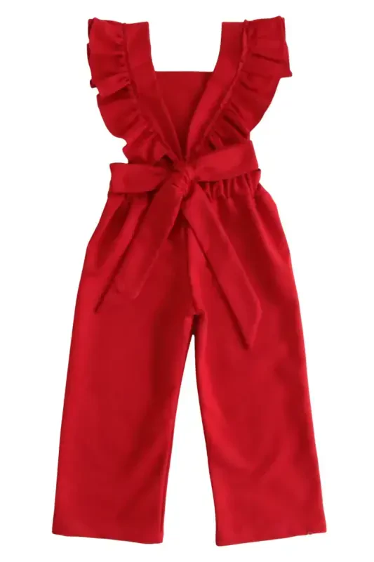 Qizlar uchun Berlin qizil paxtadan tikilgan, jingalak va toka bilan bezatilgan tulum-salopet to'plami - 7