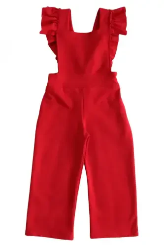 Qizlar uchun Berlin qizil paxtadan tikilgan, jingalak va toka bilan bezatilgan tulum-salopet to'plami - 8