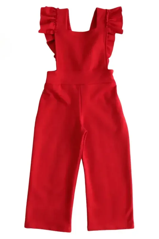 Qizlar uchun Berlin qizil paxtadan tikilgan, jingalak va toka bilan bezatilgan tulum-salopet to'plami - 8