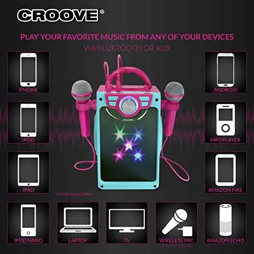 Qizlar uchun bolalar karaoke mashinasi - 2 mikrofonli pushti koʻchma karaoke dinamiklar toʻplami qiz uchun sovgʻa - Bluetooth/AUX/USB, karaoke va mikrofon eng yaxshi tugʻilgan kun sovgʻalari 8-9+ yoshli qizlar - 5