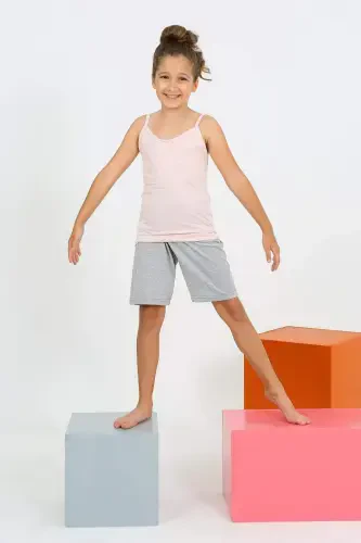 Qizlar uchun iplar osilgan paypoqli atlas pushti pijama 20430 - 1