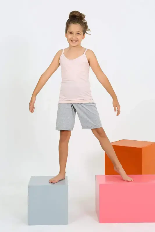 Qizlar uchun iplar osilgan paypoqli atlas pushti pijama 20430 - 1