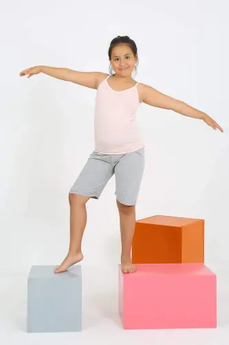 Qizlar uchun iplar osilgan paypoqli atlas pushti pijama 20430 - 4
