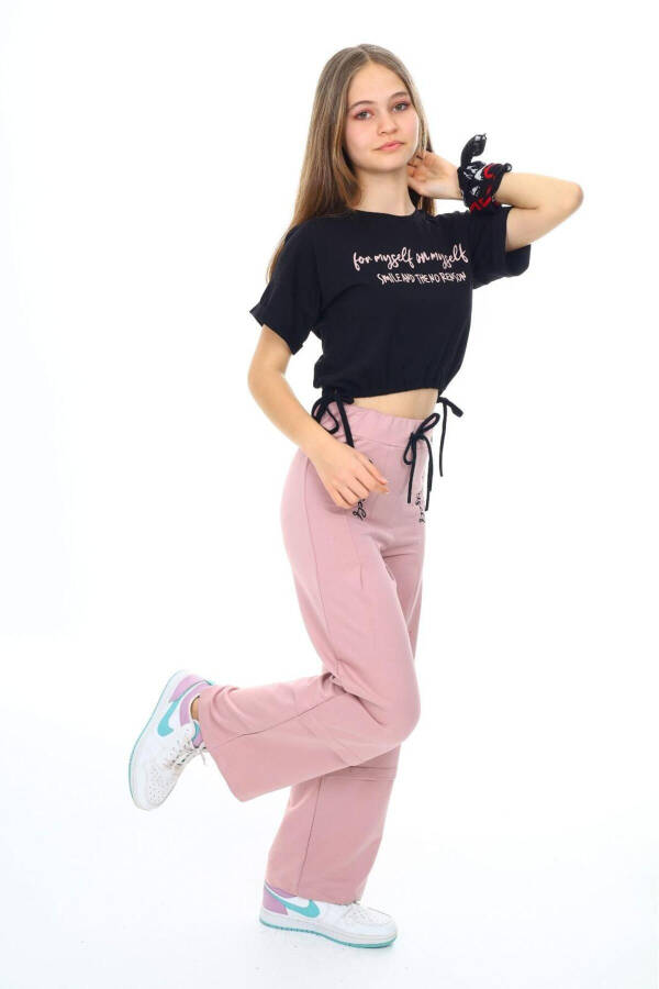 Qizlar uchun kompakt paxta jersey sport ikki qismli kostyumi - 5