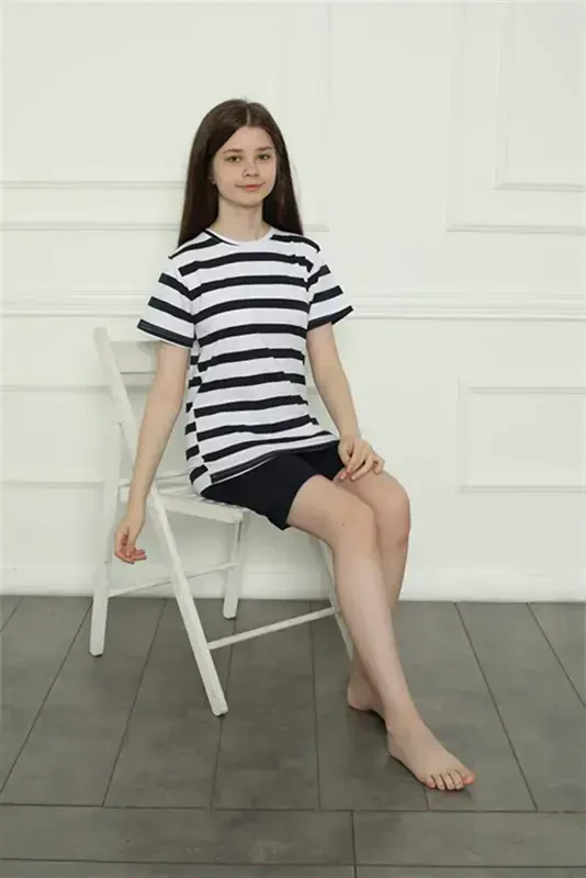 Qizlar uchun paxta shortli pijama to'plami 20406 - 6