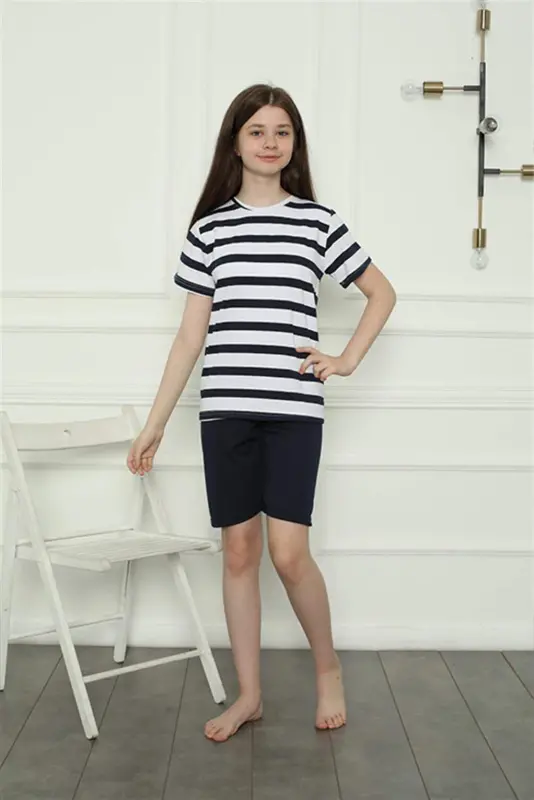 Qizlar uchun paxta shortli pijama to'plami 20406 - 1