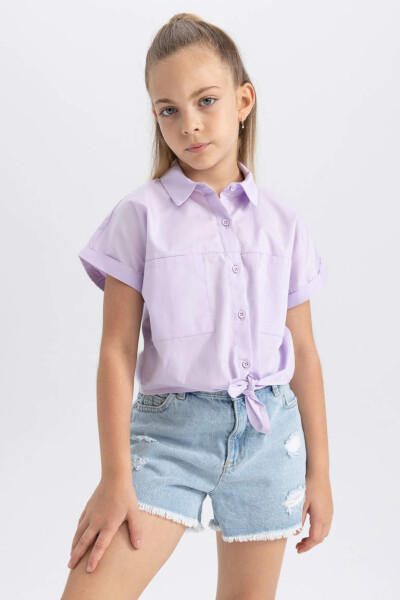 Qizlar uchun Poplin qisqa yengli crop ko'ylak Lilac - 7