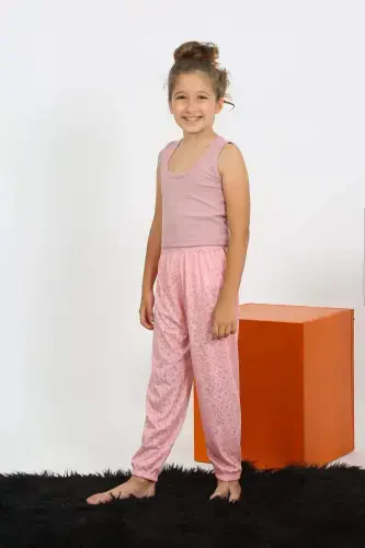 Qizlar uchun qisqa qo'lli pushti pijama to'plami 20433 - BÜYÜKBEDENIZ (1)