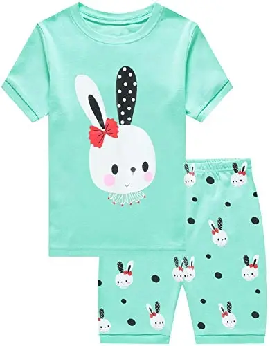 Qizlar uchun qisqa yengli pijamalar 100% paxta, kichkintoylar uchun pijama, suv parisi bilan bezatilgan, biryoqli pijama, yozgi kiyimlar to‘plami 1-7T - 1