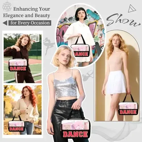 Qizlar uchun raqs sumkasi Chenille xati Aniq Makiyaj RAQS Sumkasi, Kichkintoylar raqs tomoshasi sovg'alari Balet kosmetik fermuari tutqich bilan, Raqs musobaqasi Tozalik uchun zarur aksessuarlar (DANCE-Qora) - 7