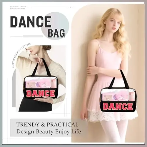 Qizlar uchun raqs sumkasi Chenille xati Aniq Makiyaj RAQS Sumkasi, Kichkintoylar raqs tomoshasi sovg'alari Balet kosmetik fermuari tutqich bilan, Raqs musobaqasi Tozalik uchun zarur aksessuarlar (DANCE-Qora) - 5