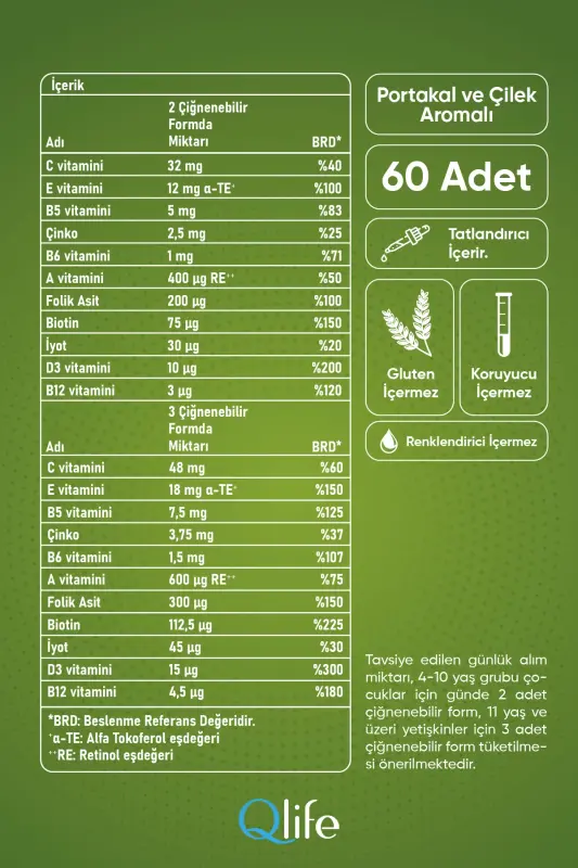 Qlife Bolalar uchun Kompleks Multivitaminlar 60 ta Chaynabilar Tabletka - 4