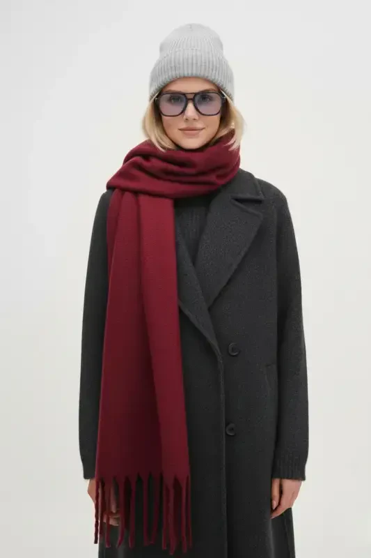 Qohira Bouclé 100% Buklet Yumshoq Premium Trend Bordo sharf-Bordo - 5