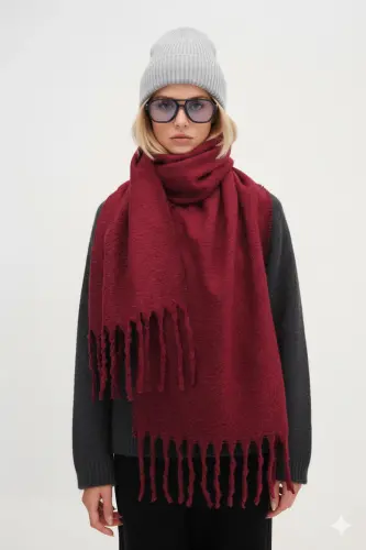 Qohira Bouclé 100% Buklet Yumshoq Premium Trend Bordo sharf-Bordo - 7