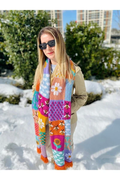 Qo'l bilan to'qilgan Patchwork rangli sharf - FLUX DESIGN FACTORY (1)